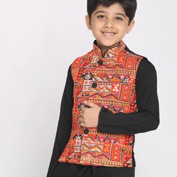 Vastramay Georgette Sleeveless Kutch Embroidered Nehru Jacket - Orange-picture-16