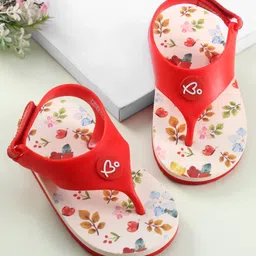 Babyoye Flip Flops with Velcro Closure & Leaves Print - Red-picture-28