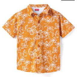 Babyhug Cotton Knit Half Sleeves Shirt With Floral Print - Rust Orange-picture-41