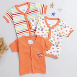 BUMZEE Cotton Knit Half Sleeves Jhablas with Stripes & Floral Print Pack of 3 - White & Orange-picture-10