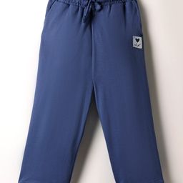 kookie kids india Kookie Kids Terry Knit Full Length Solid Color Wide Leg Lounge Pant with Badge Detailing - Navy Blue-picture-25