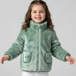 Mark & Mia Knit Full Sleeves Solid Color Fur SweatJacket with Pocket Detailing - Green-picture-24