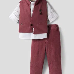 Rikidoos Full Sleeves Textured & Abstract Printed 3 Piece Party Suit Set - Dusty Pink & White-picture-21