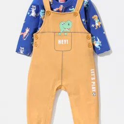 Babyhug Cotton Full Sleeves Tee With Dungaree Dino Print- Blue Orange image 2