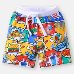 Babyhug Cotton Knit Shorts with Text Print & Stripes Pack of 3 - White Yellow & Light Blue image 2