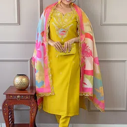 Siya Fashion Ethnic Motifs Embroidered Straight Kurta With Trousers & Dupatta-picture-31