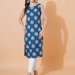 Tviksha Fashion Women Printed Straight Calf Length Mirror Work Kurta image 3