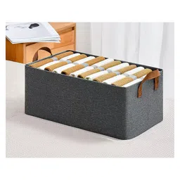 House of Quirk Durable Linen Closet Organizers and Foldable Storage Baskets, Rectangle Storage Boxes for Pants, Shirt, Bra Panty, Socks Dark Grey - Pack of 3 image 3