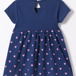Babyhug Single Jersey Knit Half Sleeves Hearts & Text Glitter Printed Frocks with Bow Applique Pack of 2 - Navy Blue & Dark Pink image 3