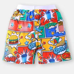 Babyhug Cotton Knit Shorts with Text Print & Stripes Pack of 3 - White Yellow & Light Blue image 3