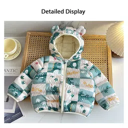 Babymoon Woven Full Sleeves Dinosaur Printed Winter Hooded Padded Jacket - Green image 4