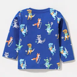 Babyhug Cotton Full Sleeves Tee With Dungaree Dino Print- Blue Orange image 4