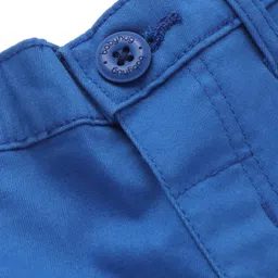 Babyhug Twill Woven Mid Thigh Stretchable Text Embroidered Solid Color Shorts - Blue image 4