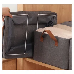 House of Quirk Durable Linen Closet Organizers and Foldable Storage Baskets, Rectangle Storage Boxes for Pants, Shirt, Bra Panty, Socks Dark Grey - Pack of 3 image 4