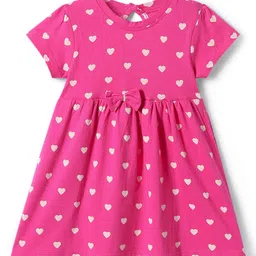 Babyhug Single Jersey Knit Half Sleeves Hearts & Text Glitter Printed Frocks with Bow Applique Pack of 2 - Navy Blue & Dark Pink image 4