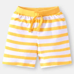 Babyhug Cotton Knit Shorts with Text Print & Stripes Pack of 3 - White Yellow & Light Blue image 4
