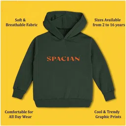 NUSYL Fleece Knit Full Sleeves Spacian Text Printed Light Winter Hoodie - Olive Green image 5