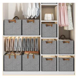 House of Quirk Durable Linen Closet Organizers and Foldable Storage Baskets, Rectangle Storage Boxes for Pants, Shirt, Bra Panty, Socks Dark Grey - Pack of 3 image 5