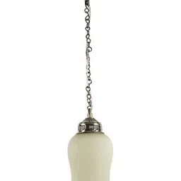 1ST TIME White & Silver-Toned Textured Bell Shaped Hanging Ceiling Lamp-picture-55