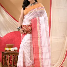 TANTLOOM Woven Design Pure Cotton Handloom Taant Saree-image-70