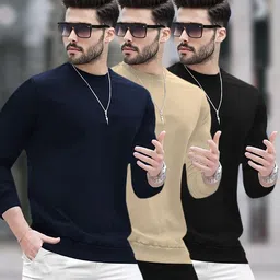 blive Pack of 3 Men Solid Round Neck Cotton Blend Multicolor T-Shirt-picture-32