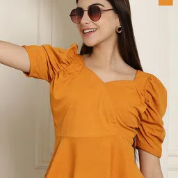 Metronaut Women Pack Of 2 Solid Puff Sleeve Peplum Top-picture-32