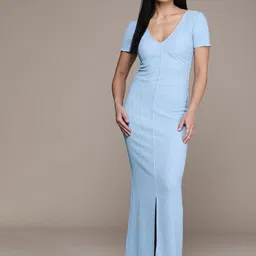 Calvin Klein Jeans Crinkle Short Sleeves V-Neck Maxi Dress-image-1