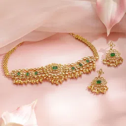 Rubans 22K Gold-Plated Cubic Zirconia Studded & Pearls Beaded Jewellery Set-picture-40