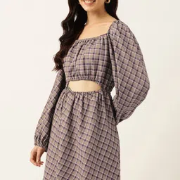 Mast & Harbour Checked Puff Sleeve A-Line Mini Dress image 4