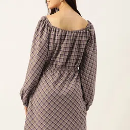 Mast & Harbour Checked Puff Sleeve A-Line Mini Dress image 5