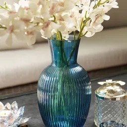 Pure Home and Living Blue Ribbed Glass Vase-picture-23