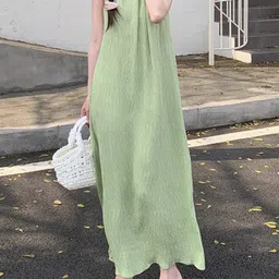 Outzidr Women Solid Round Neck Maxi Dress-picture-14