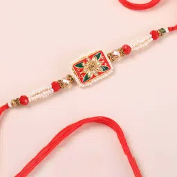 fnp Artificial Stones Studded And Beaded Meena Thread Rakhi image 2