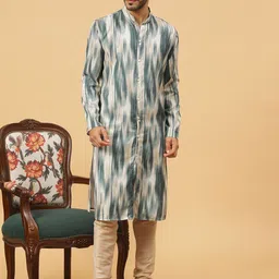 TABARD Striped Embroidered Mandarin Collar Pure Cotton Straight Kurta With Churidar-image-16