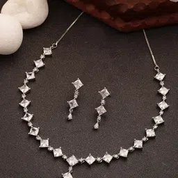 NVR Silver-Plated Cubic Zirconia Stone Studded Jewellery Set-picture-14
