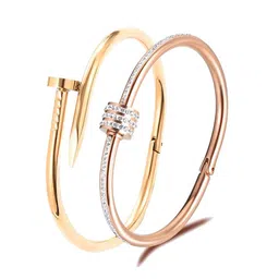 MEENAZ Set Of 2 Gold-Plated AD Stainless Steel Cuff Bracelet-picture-18