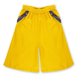 Kiddopanti Mirror Work Detailed Lace Embellished Flared Culotte - Mustard Yellow-picture-11