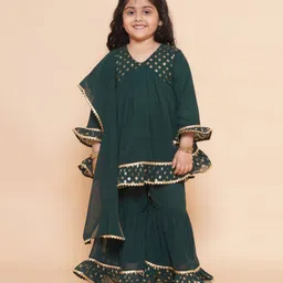 AJ Dezines Georgette Printed Full Sleeves Anarkali Kurta Sharara Set - Green-picture-20