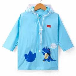 Babyhug Below Knee Length Full Sleeves Raincoat Little Dino Print - Ice Blue-image-41