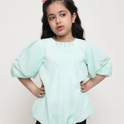 ISHTI Three Fourth Sleeves Lurex Striped Top - Light Green-picture-18
