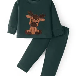 Kanvin Fleece Woven Full Sleeves Winter Wear Set With Reindeer Patch - Dark Green-picture-20
