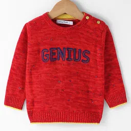 Wingsfield Full Sleeves Typography  Embroidered Sweater - Red-picture-25