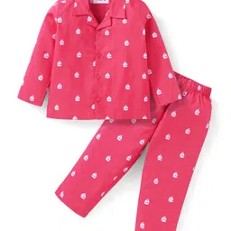 Babyhug Cotton Woven Full Sleeves Front Open Night Suit With Sailboats Print - Dark Pink-picture-20