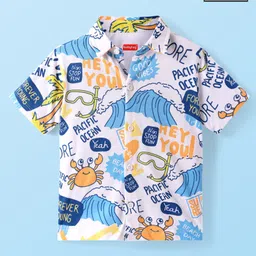 Babyhug Cotton Knit Half Sleeves Shirt with Beach Theme Print - White-picture-30