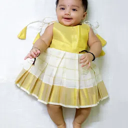 BownBee Cotton Sleeveless Checked South Indian Dress - Off White-picture-14