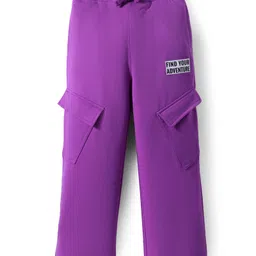 Pine Kids Knit Full Length Lounge Pant With Text Print & Cargo Pockets - Purple-picture-22