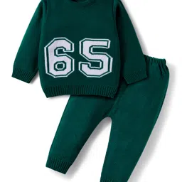 Babyhug Knitted Full Sleeves Sweater Set With Number Design - Dark Green-picture-11