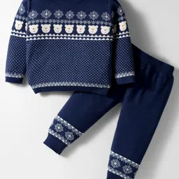 ToffyHouse Cotton Knit Full Sleeves Winter Wear Suit Set with Teddy Design - Navy Blue-image-77
