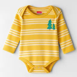 Babyhug 100% Cotton Interlock Knit Full Sleeves Onesie with Stripes & Tree Print - Yellow-picture-16