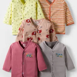 OHMS Single Jersey Knit Full Sleeves Striped Jhablas with Jungle Theme Print Pack of 5 - Multicolor-picture-11